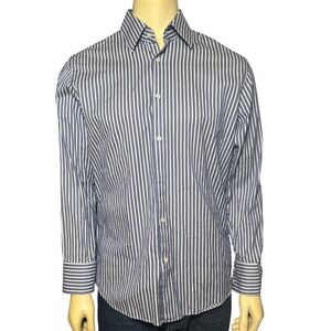 Hugo Boss Mens Blue White Striped Dress Shirt 16.5 32/33 Button Down Long Sleeve